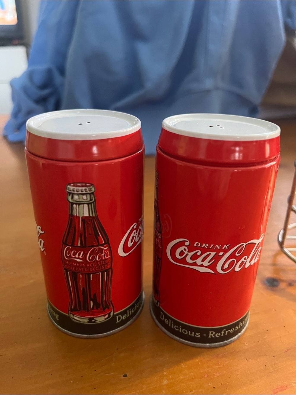 Coca-Cola Red Salt & Pepper Canister Set with Metal Carrier - Picture 2 of 4